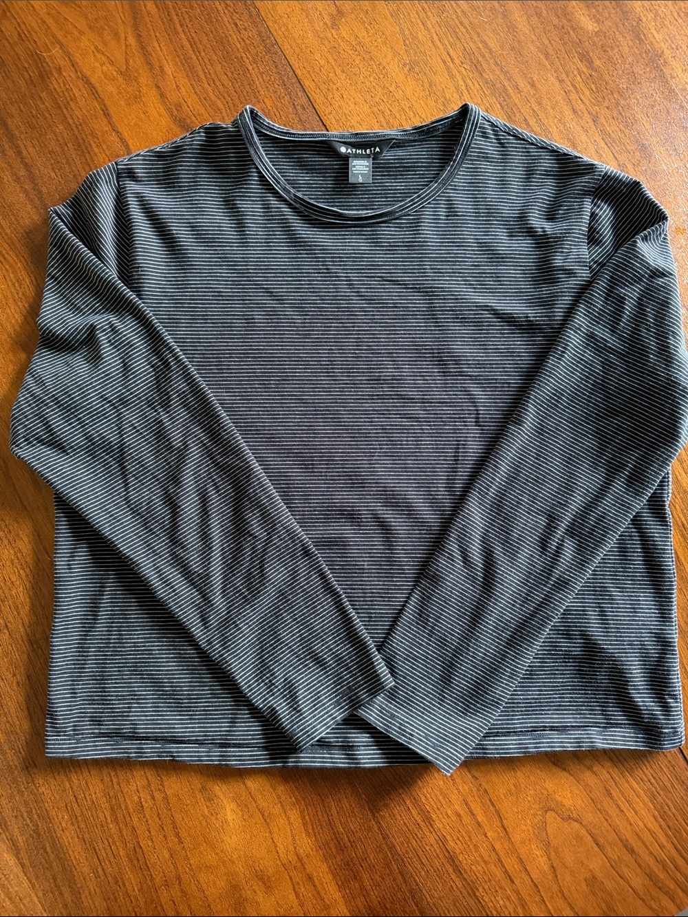 Athleta Long-Sleeve Thin-Stripe Crew Neck Shirt - Black and White